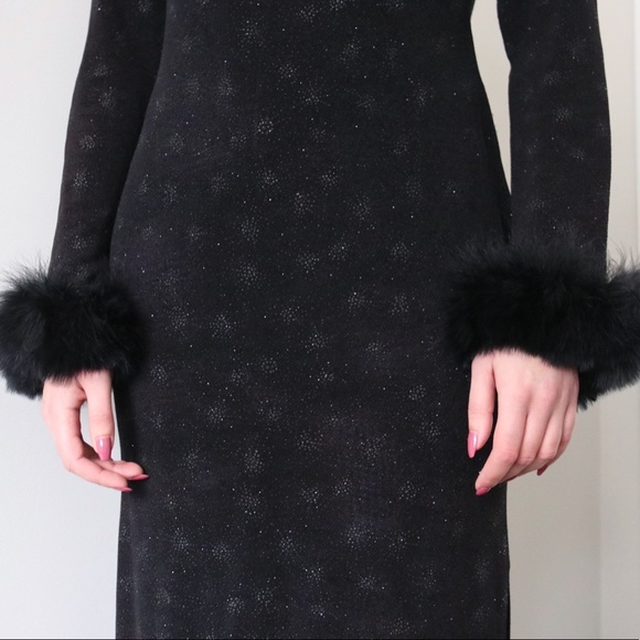 Vintage Black Gown with Feather Trim Sleeves - Picture 7 of 8